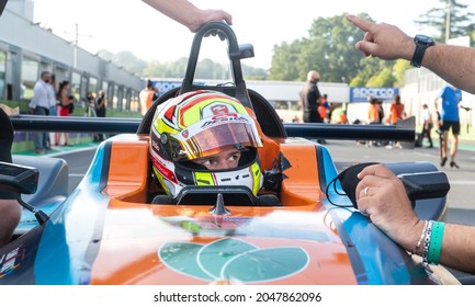 Vallelunga, Italy September 19th 2021 Aci Racing Weekend. Race Car Driver Portrait Standing On Starting Grid And Listening To Team Instructions