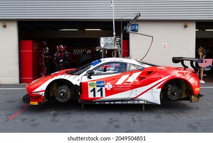 Vallelunga, Italy September 19th 2021 Aci Racing Weekend. Ferrari 488 Gt Race Car Team At Work In Circuit Pit Lane