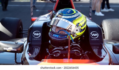 Vallelunga June 27 2021, Aci Racing Weekend. Racing Car Driver Close Up Inside The Cockpit With Helmet