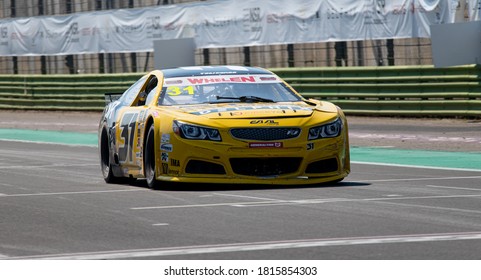 Vallelunga, Rome, Italy, 13 September 2020. American Festival Of Rome - Nascar Euro Championship. Yellow Euronascar FJ 2020 In Action Fast On Straight