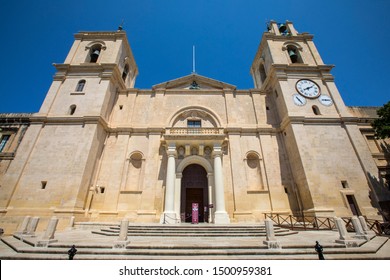 Valletta, Malta - August 13th 2019: The historic St. Johns Co-Cathedral in Valletta, Malta.  It was built by the Order of St. John between 1572 and 1577.