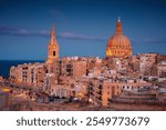 Valletta, Malta. Cityscape image of historical old town of Valletta, Malta at twilight blue hour.