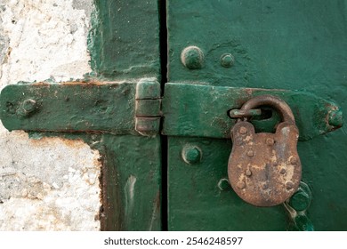 Valletta, Malta A green door and an old rusty padlock. - Powered by Shutterstock