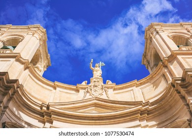 Valletta, Malta, St Johns Co Cathedral On Blue Sky Background, Under View