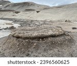 Valley of 10,000 Smokes in Katmai National Park, Alaska. Welded tuff, fumarole welded ash from vented volcano. Non-welded ash has been washed away. Ash flow tuff erupted from Novarupta caldera. 