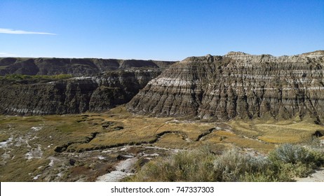 Valley And Dry Ephemeral Stream In Horsethief Canyon, Canadian Badlands, Drumheller