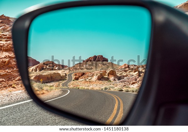 Valley of
fire scenic road trip from rearview,
Nevada