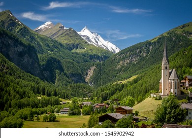 The valley of Grossglockner mountains in Austria. Heiligenblut town under the Grossglockner mountain