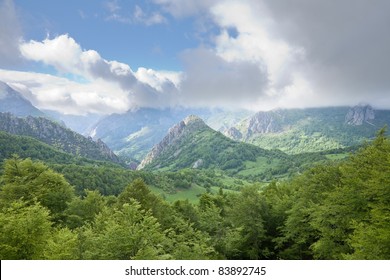 valley at Picos de Europa mountains in Leon Spain