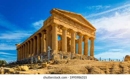 Valley of the Temples (Valle dei Templi), The Temple of Concordia, an ancient Greek Temple built in the 5th century BC, Agrigento, Sicily. Temple of Concordia, Agrigento, Sicily, Italy - Shutterstock ID 1995986315