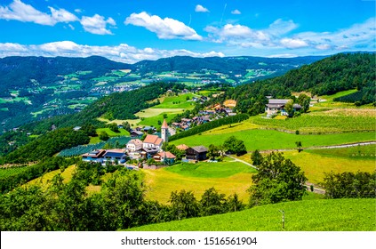 Valley village in mountains landscape
