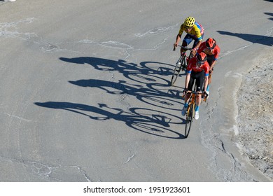 Vallter 2000,  Spain - Mar 24 2021: Stephen Williams, Santiago Buitrago And Jonathan Caicedo In The Last Kilometers Of The Third Stage Of The Tour Of Catalonia 2021 