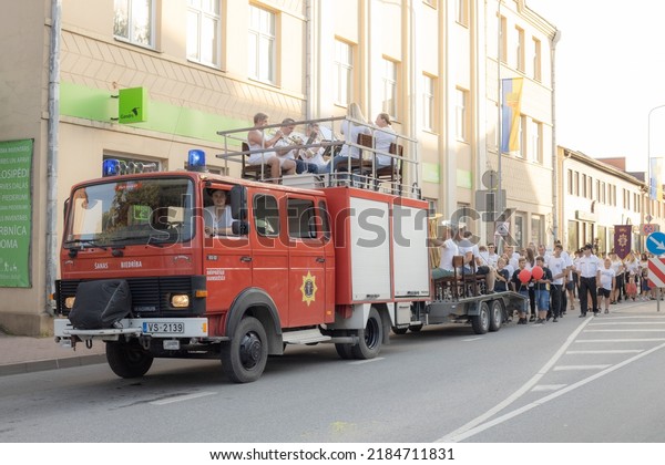 Valmiera city volunteer\
fire truck festive parade. Valmiera city holiday. Valmiera, Latvia\
- 31.07.2022