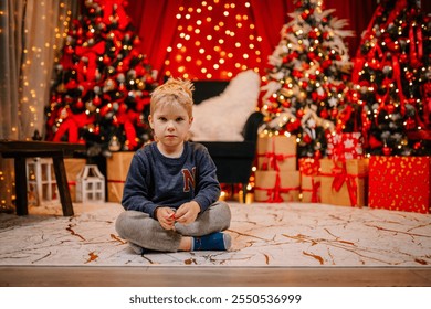 Valmiera, Latvia- November 15, 2024 - Christmas tree decorated with red bows and ornaments next to a cozy armchair with a fluffy blanket, set against a backdrop of warm string lights. - Powered by Shutterstock