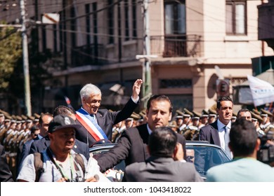 Valparaiso, Chile -  March 11, 2018: President Sebastian Pinera Laves Congress As Chiles New President For The Second Time After The Presidential Change In Command At National Congress