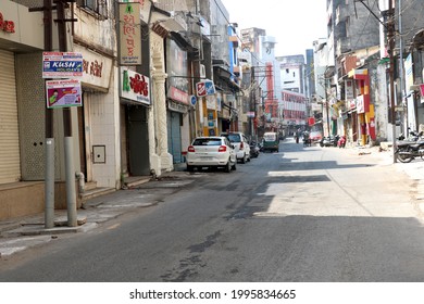 VALSAD, INDIA - Apr 03, 2020: Lock Down In India During Covid -19 Pandemic Empty Street, No People, Empty Shops City Valsad, State Gujarat, Country-India