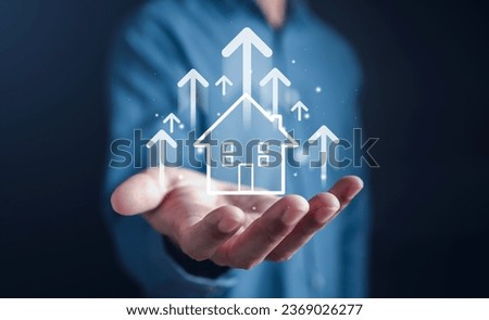 Value growth of real estate or property house. Businessman owner home investment planning real estate business arrow up, Percentage rental income earning profit Investor strategy.