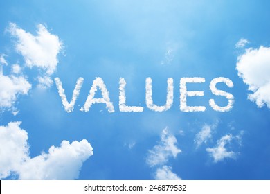 "values" cloud word on sky.