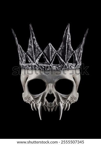 Vampire skull with long sharp fangs and ancient crown on black background