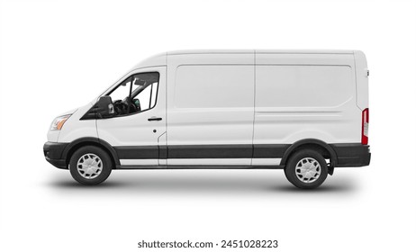 Van with empty side, space for design, transport car mock up. Delivery van isolated on white background
