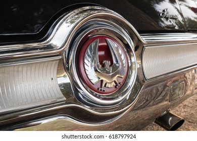 Van Nuys, USA - April 9, 2017: Chrysler Imperial 1966 Emblem On Display During The Spring Fling 31 At The Woodley Park.