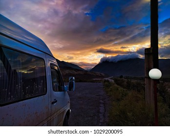 Van on mountain highway