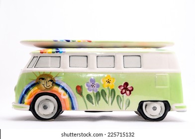 Van With A Surf Board On White Background