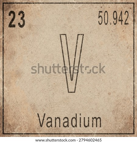 Vanadium Element Card from Periodic Table on Vintage Old Paper Background