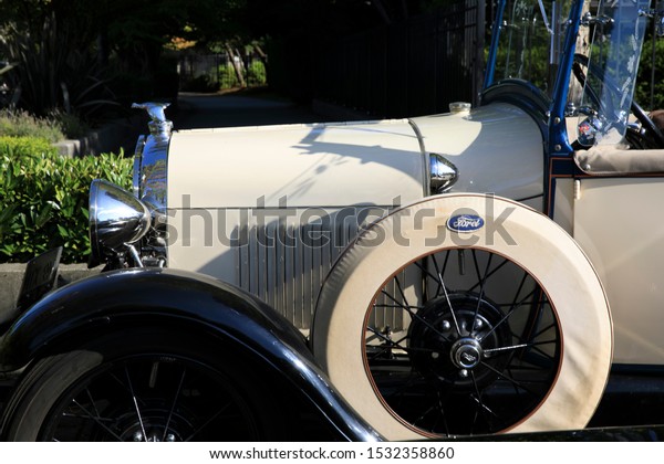 Vancouver, America - August 18, 2019: An old Ford\
car at Vancouver, Vancouver,\
America