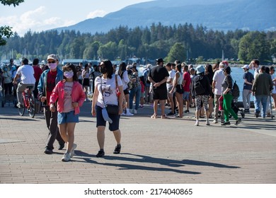 Vancouver, BC, Canada, 7 01 2022,  The Crowd In The Street During The Canada Day Celebrations In Downtown