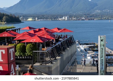 Vancouver BC Canada Aug 2022, Downtown Sea Plane Terminal, Restaurant And Patio In The Summer. 