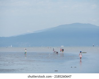 Vancouver, BC Canada - August 1, 2022: People Enjoying Cooler Temperatures At The Beach After The Heatwave On BC Day In Vancouver.