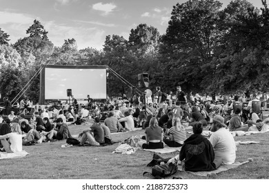 Vancouver BC Canada. August 2022. Summer Outdoor Movie At Second Beach, Vancouver BC Canada