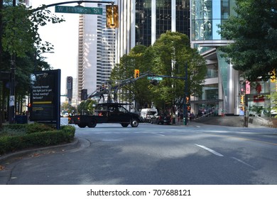 VANCOUVER, BC, CANADA AUGUST 26, 2017  A camera truck in downtown Vancouver filming the Ryan Reynolds movie Deadpool 2.