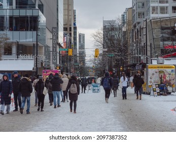 Vancouver, BC Canada - December 26, 2021. Winter Snow In Downtown Vancouver.