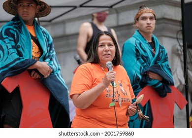 Vancouver, BC, Canada - July 1, 2021: Local First Nations Leader Speaks At A 