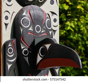 VANCOUVER BC CANADA June 20,2016 :The Totem Poles Carvings Representing Indigenous And First Nation People. Located At Brockton Point In Stanley Park, Most Visited Tourist Attraction Year Around.