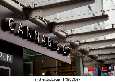 Vancouver, BC / Canada - May 17th 2020: A close-up shot of a Cannabis retail company store front sign located in the Cambie Village neighbourhood of Vancouver