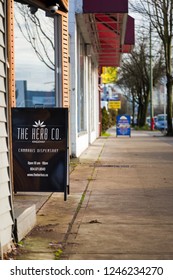 VANCOUVER, BC, CANADA - NOV 29, 2018: Signage Outside A Vancouver Dispensary On Kingsway Ave In The Month Following Marijuana Legalization In Canada.