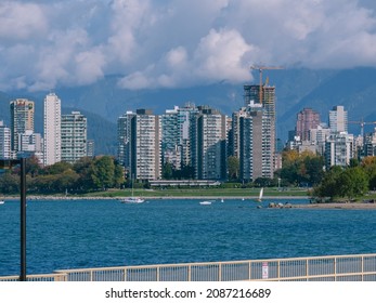 Vancouver, BC Canada - October 11, 2021. Sunny Autumn Day In Vancouver At Kitsilano Beach People Walking.