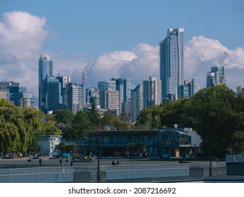 Vancouver, BC Canada - October 11, 2021. Sunny Autumn Day In Vancouver At Kitsilano Beach People Walking.