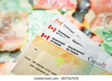 Vancouver, BC / Canada - October 20, 2020: Canada Government Benefit Cheques / Economic Response Plan / GST HST Cheque