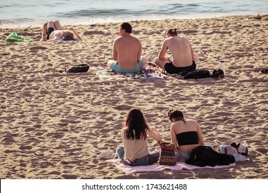 Vancouver BC Canada,April 2020.crowd Of People Enjoying Beach Summer Time At English Bay Beach Vancouver During The Covid_19 Backgrounds