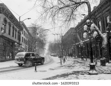 Vancouver BC Canada,February 2019. Gas Town  Vancouver With Snow Backgrounds 