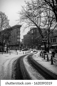 Vancouver BC Canada,February 2019. Gas Town  Vancouver With Snow Backgrounds 