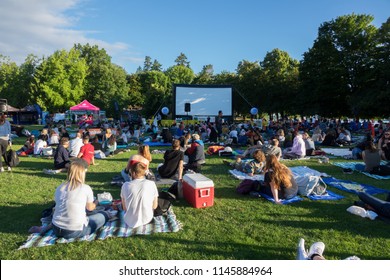 Vancouver BC Canada,July 8,2018. Evo Summer Cinema Movie At Second Beach ,Stanley Park Vancouver BC 