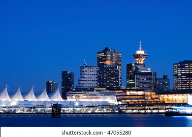 Vancouver BC Evening Skyline From Stanley Park