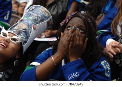 VANCOUVER, BC,CANADA - JUNE 1: Vancouver Canucks Fans Watch The Stanley Cup 2011 Finals Game 1 Win Over Boston Bruins On June 1, 2011 In Vancouver, Canada