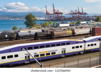 Vancouver, British Columbia, Canada - 13 September 2017: West Coast Express Train Near Waterfront Station