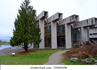 Vancouver, British Columbia, Canada, 2012. Museum Of Anthropology At UBC Designed By Arthur Erickson, Detail View Of The Exterior